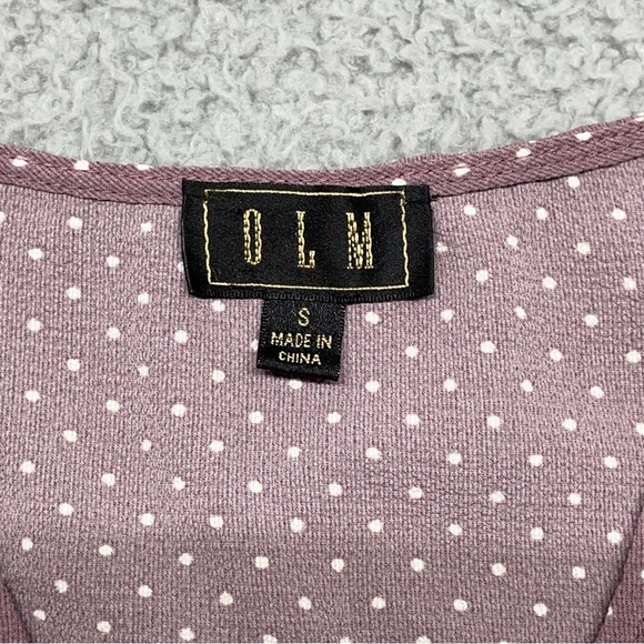 OLM Short Sleeve Top Womens Small Purple Polka Dot Flowy Flutter Sleeve Retro - Picture 3 of 9